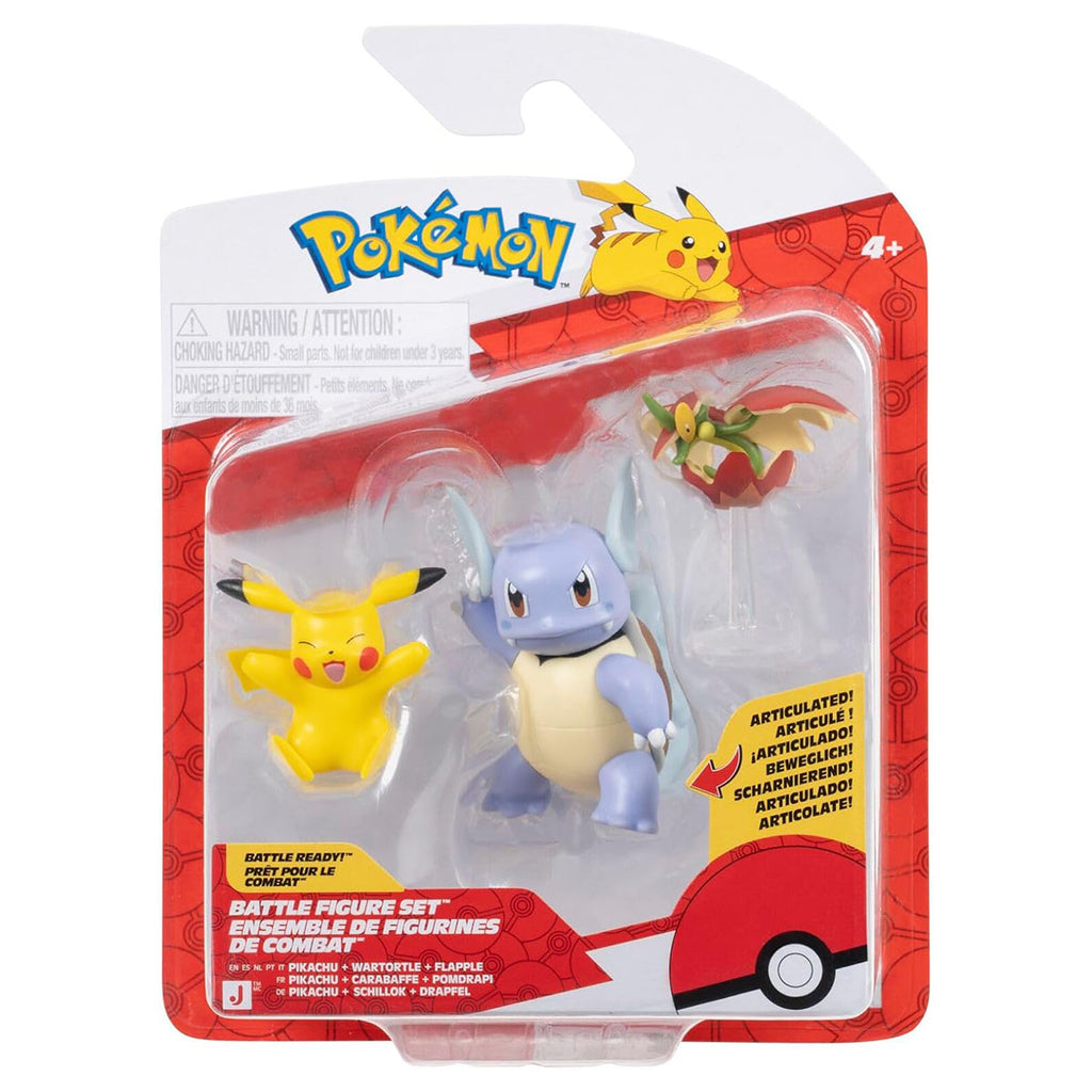 Pokémon Pikachu, Wartortle & Flapple Battle Figure Set