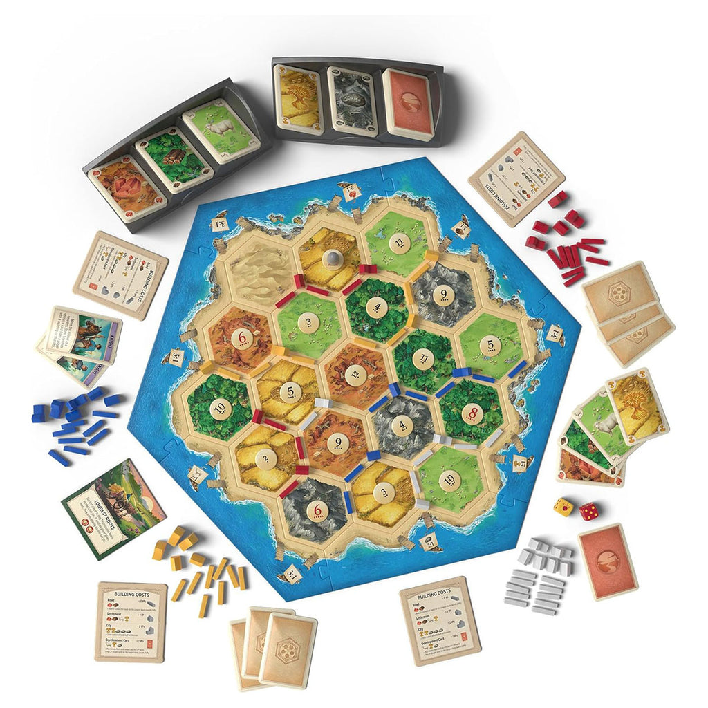 Catan board game components and pieces