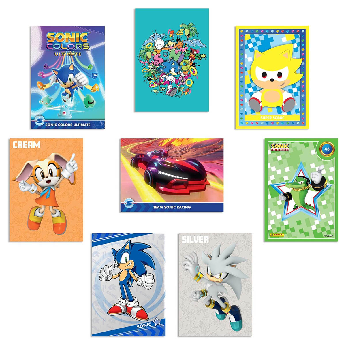 Panini Sonic foil and rare cards close-up