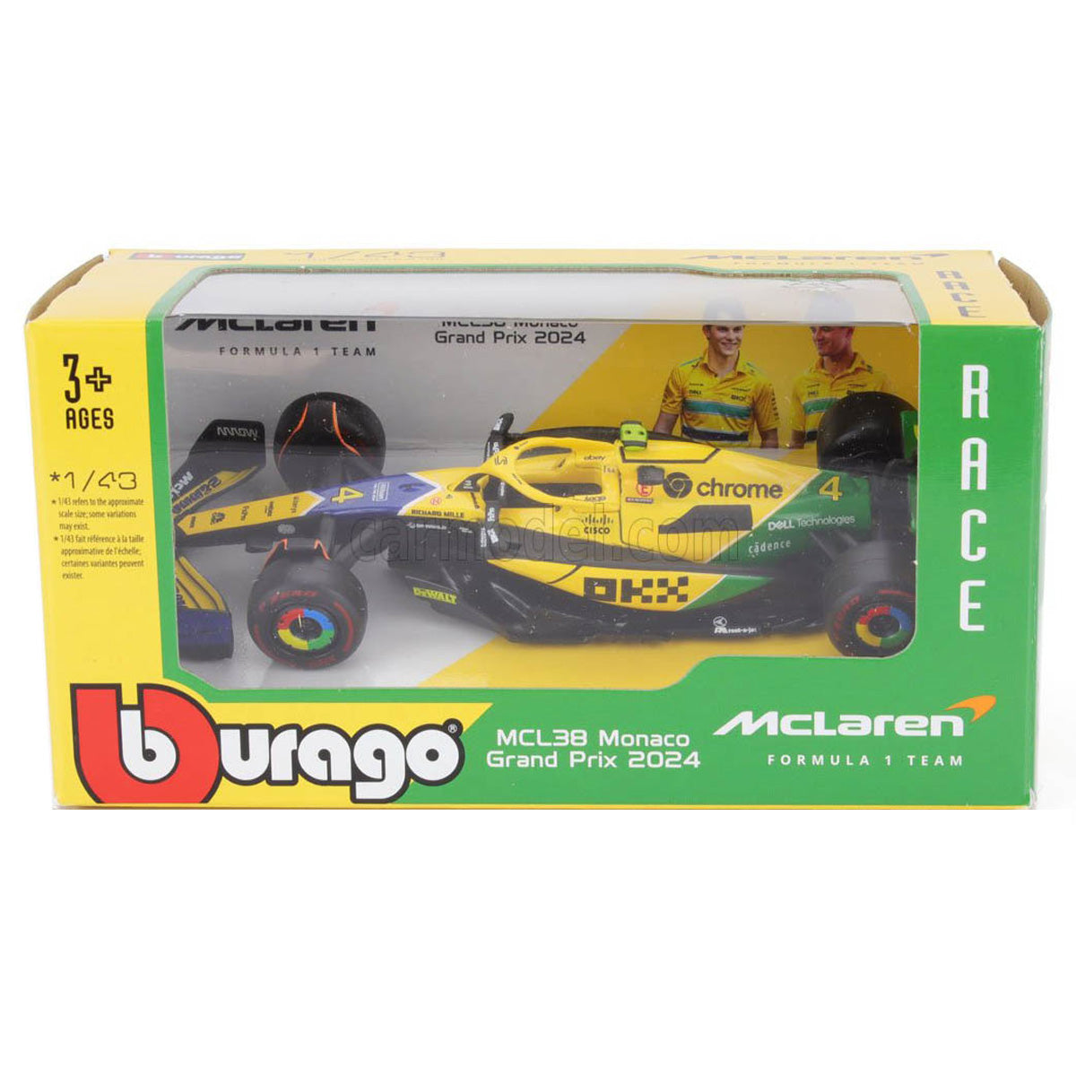 Bburago McLaren MCL38 Monaco Grand Prix 2024 Senna Livery 1:43 Race Car
