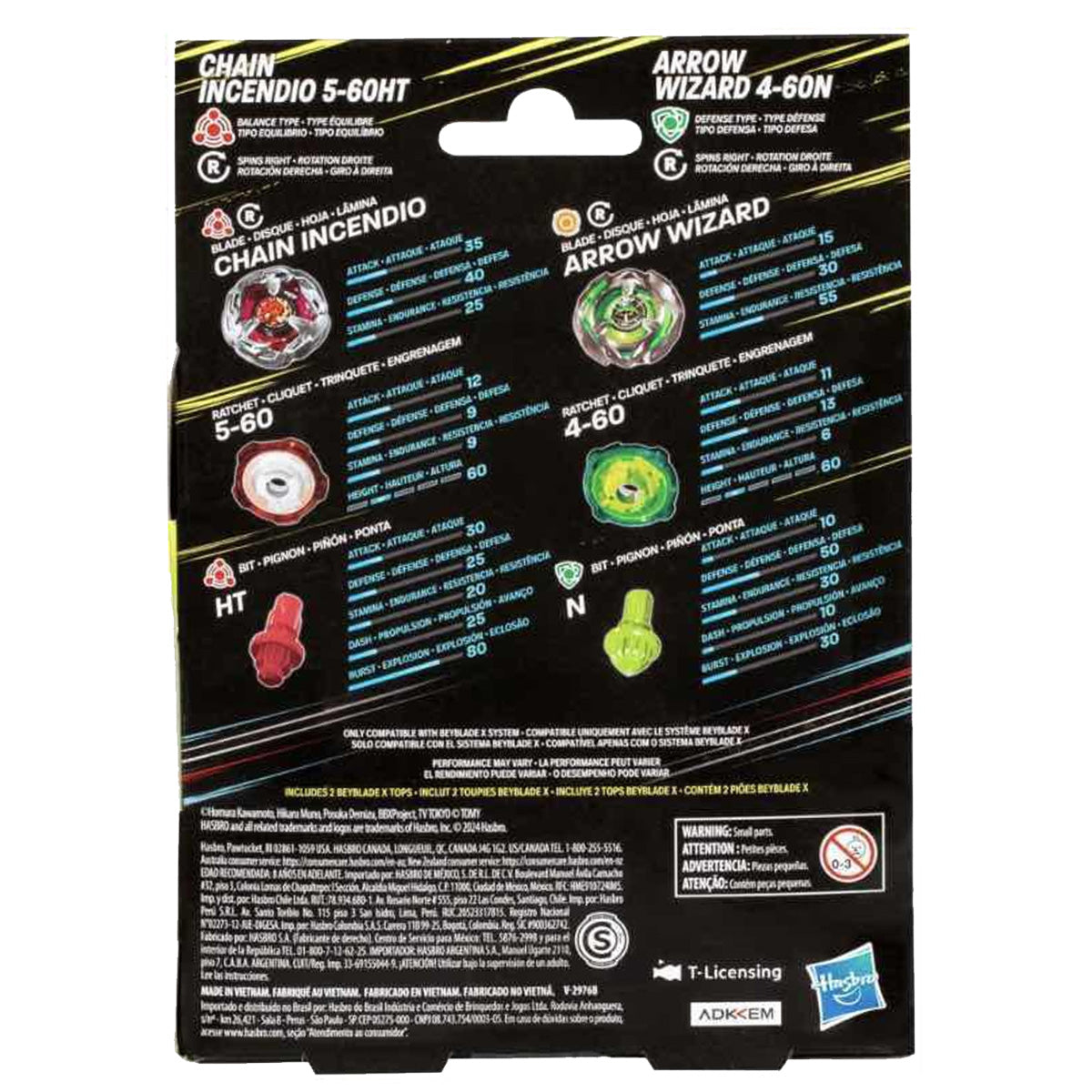 Beyblade X: Chain Incendio 5-60HT Balance Type & Arrow Wizard 4-60N Defense Type Dual Pack