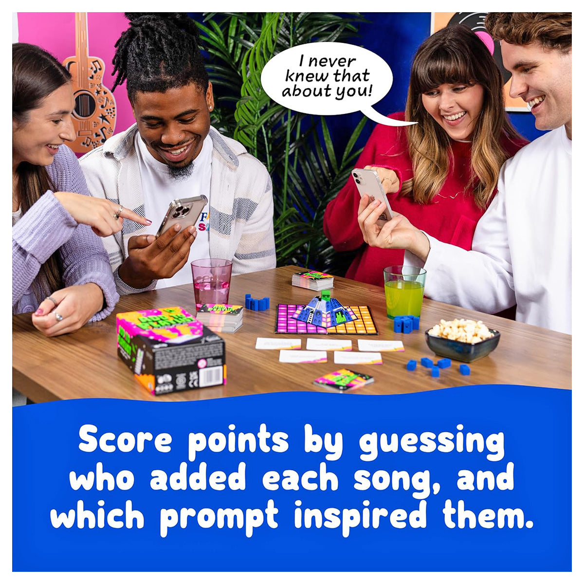 Friends playing Add to Playlist board game