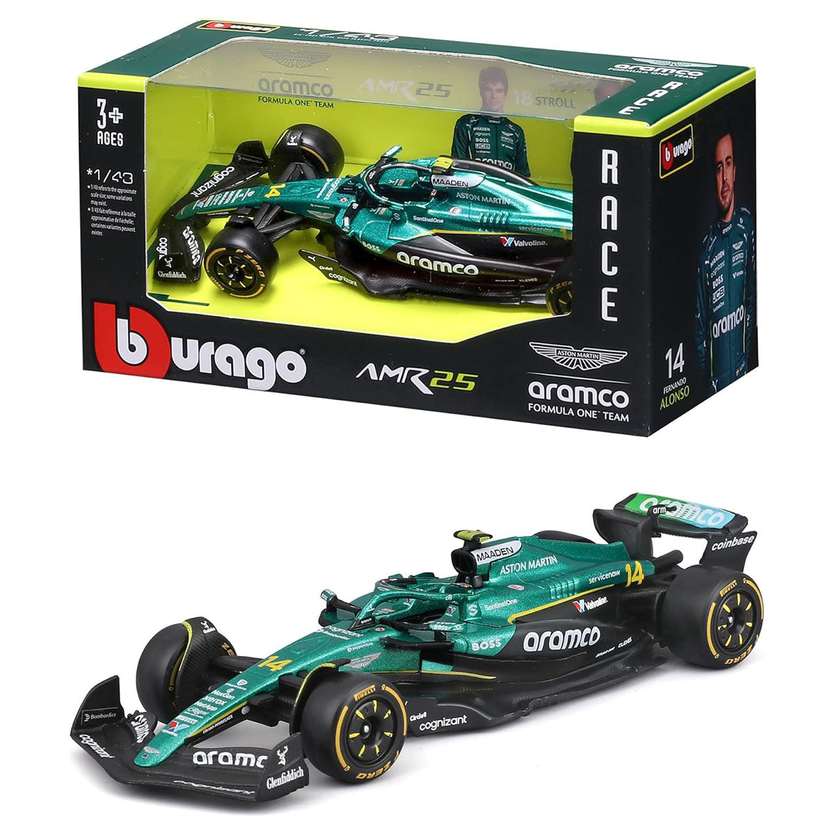 Bburago Aston Martin AMR 25 2025 Alonso 1:43 F1 Race Car