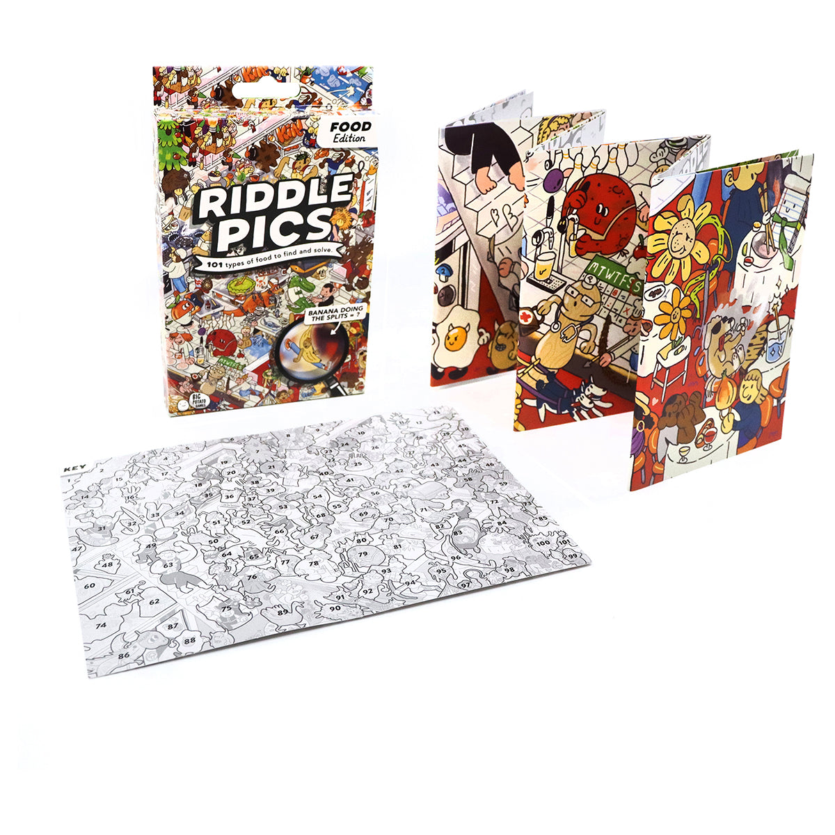 Riddle Pics Food Edition fold‑out poster puzzle game