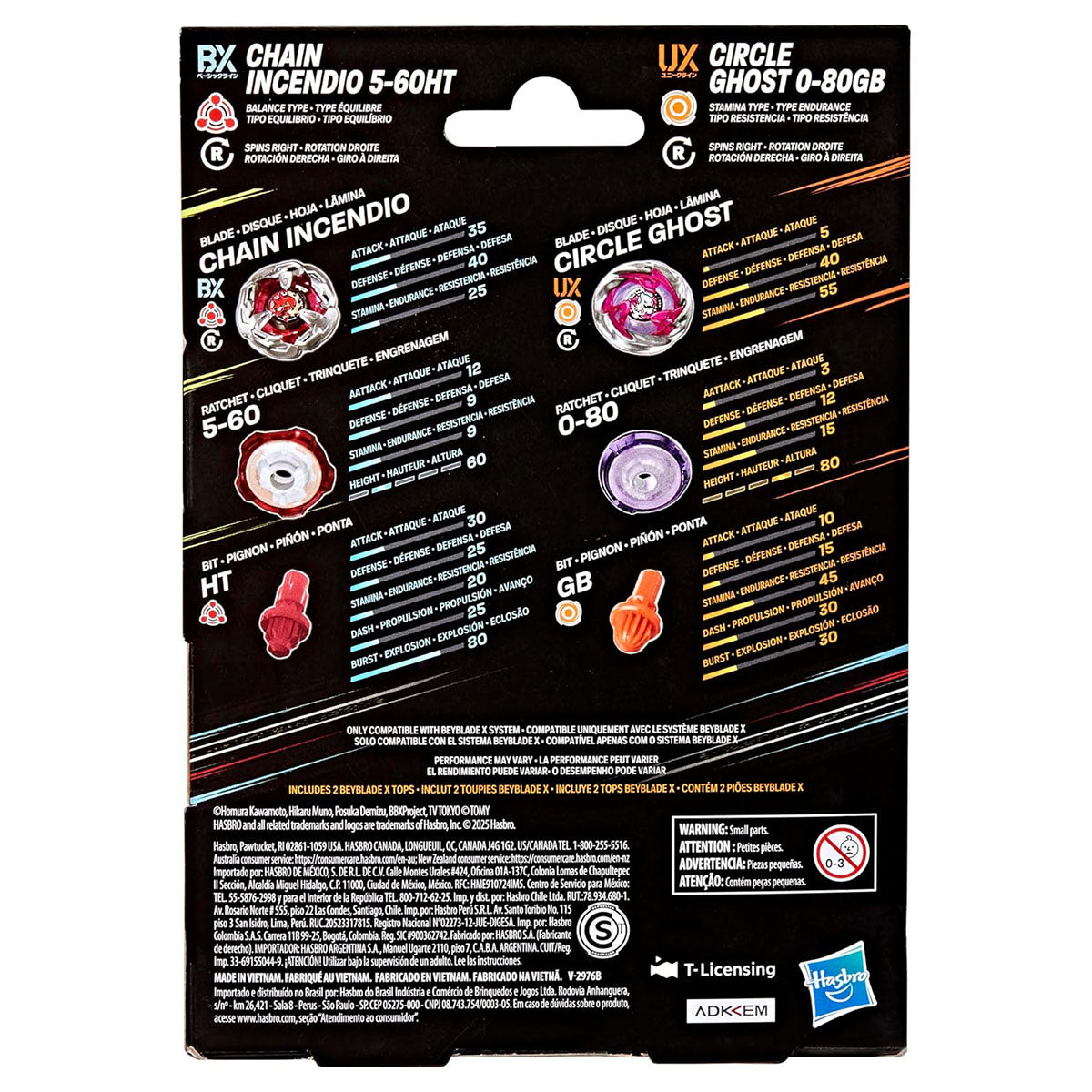 Beyblade X Chain Incendio 5-60HT Balance Types & Circle Ghost 0-80GB Stamina Type Dual Pack Set