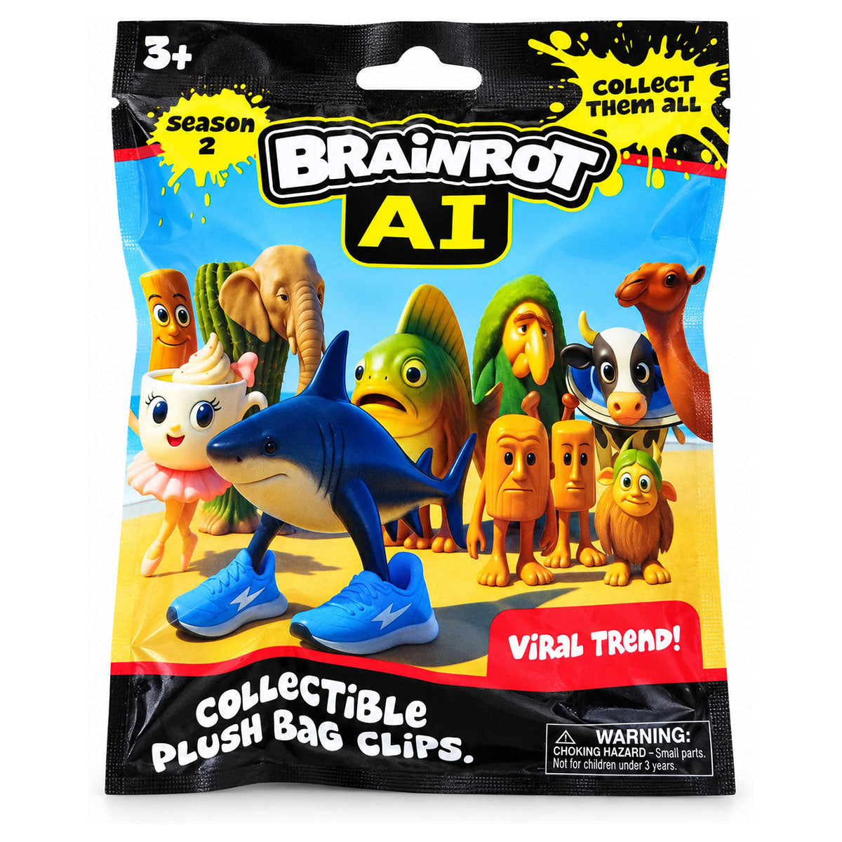 Brainrot AI Season 2 Collectible Plush Bag Clips (styles vary)