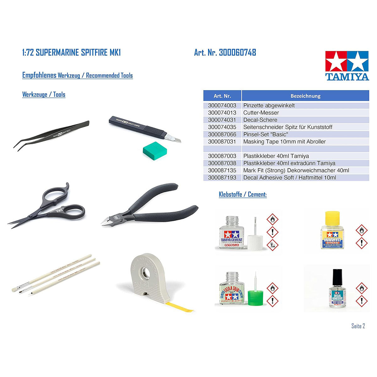 Tamiya 1/72 Supermarine Spitfire Mk.I - 60748 Model Kit