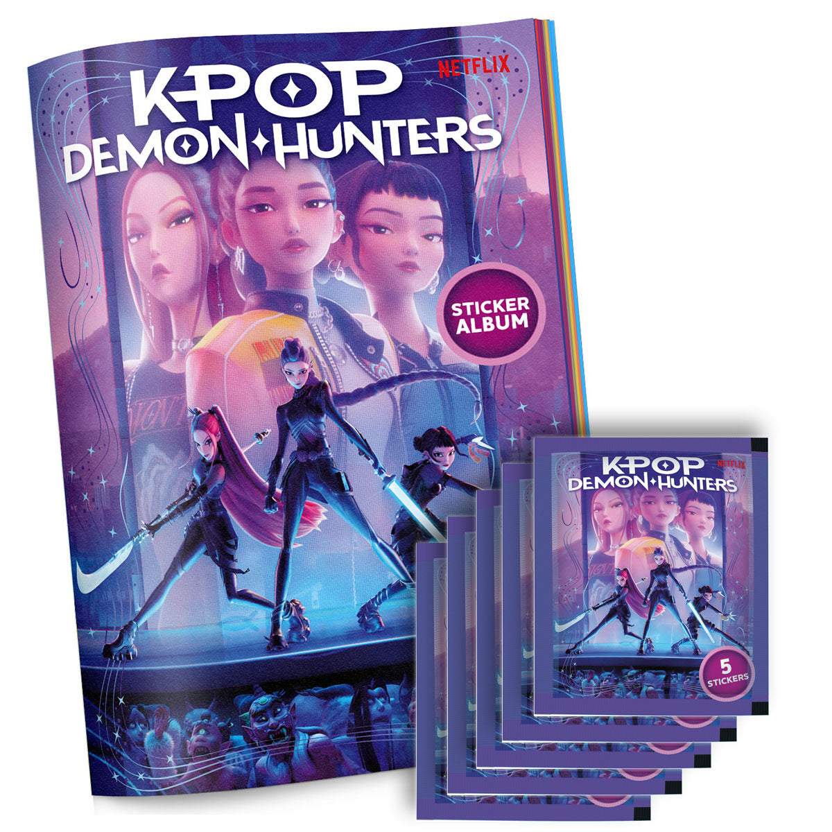 KPOP Demon Hunters Sticker Album & 5x Sticker Packs Bundle