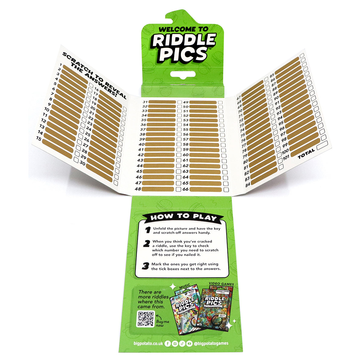 Riddle Pics Food Edition scratch‑off checklist poster