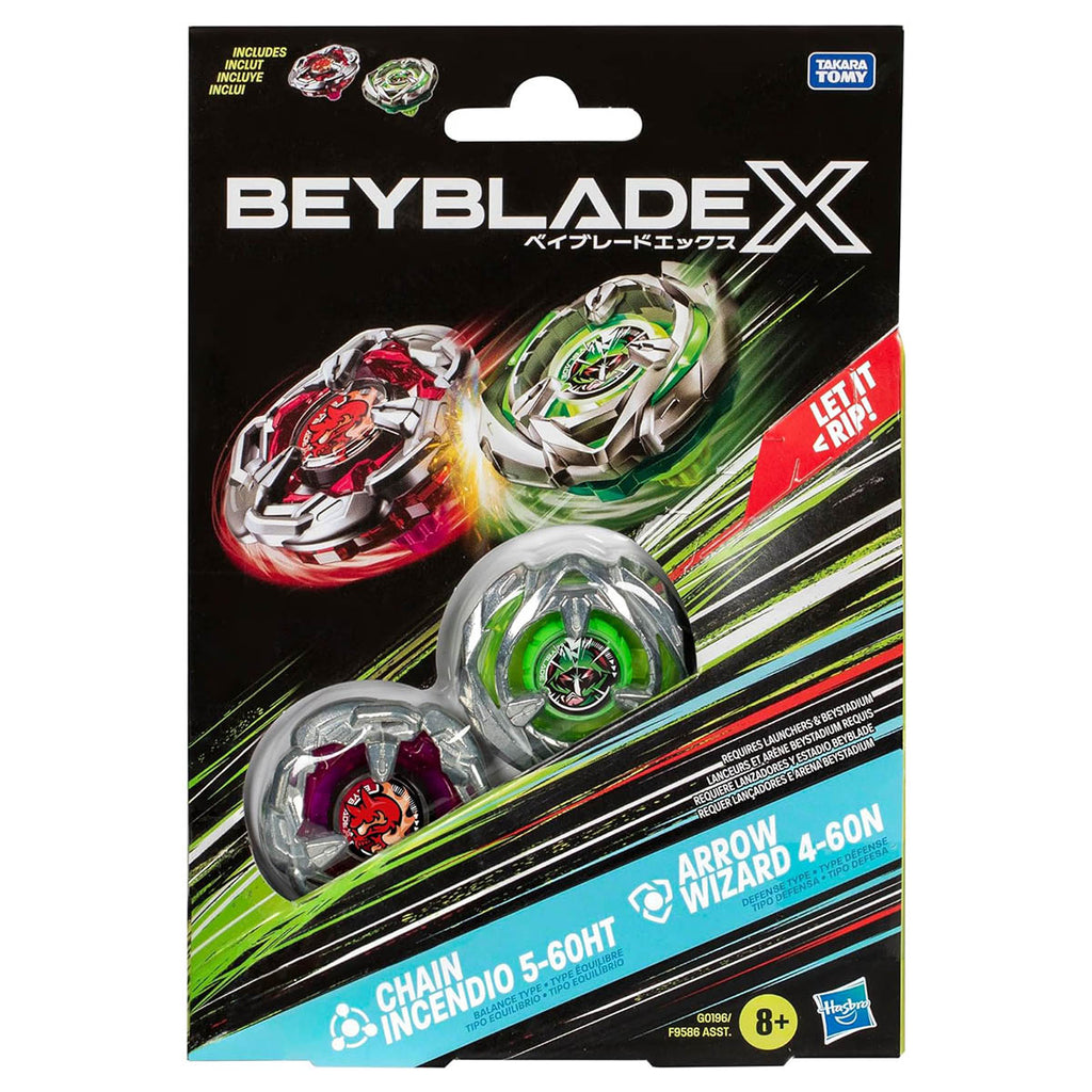 Beyblade X: Chain Incendio 5-60HT Balance Type & Arrow Wizard 4-60N Defense Type Dual Pack
