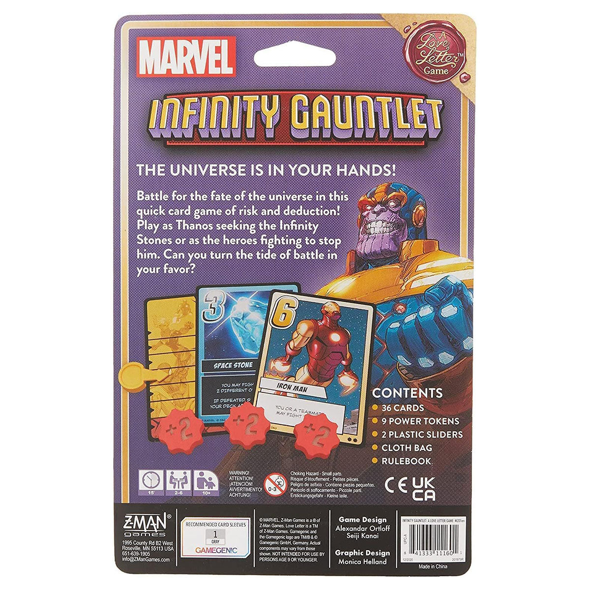 Infinity Gauntlet box back quick strategy card game family play