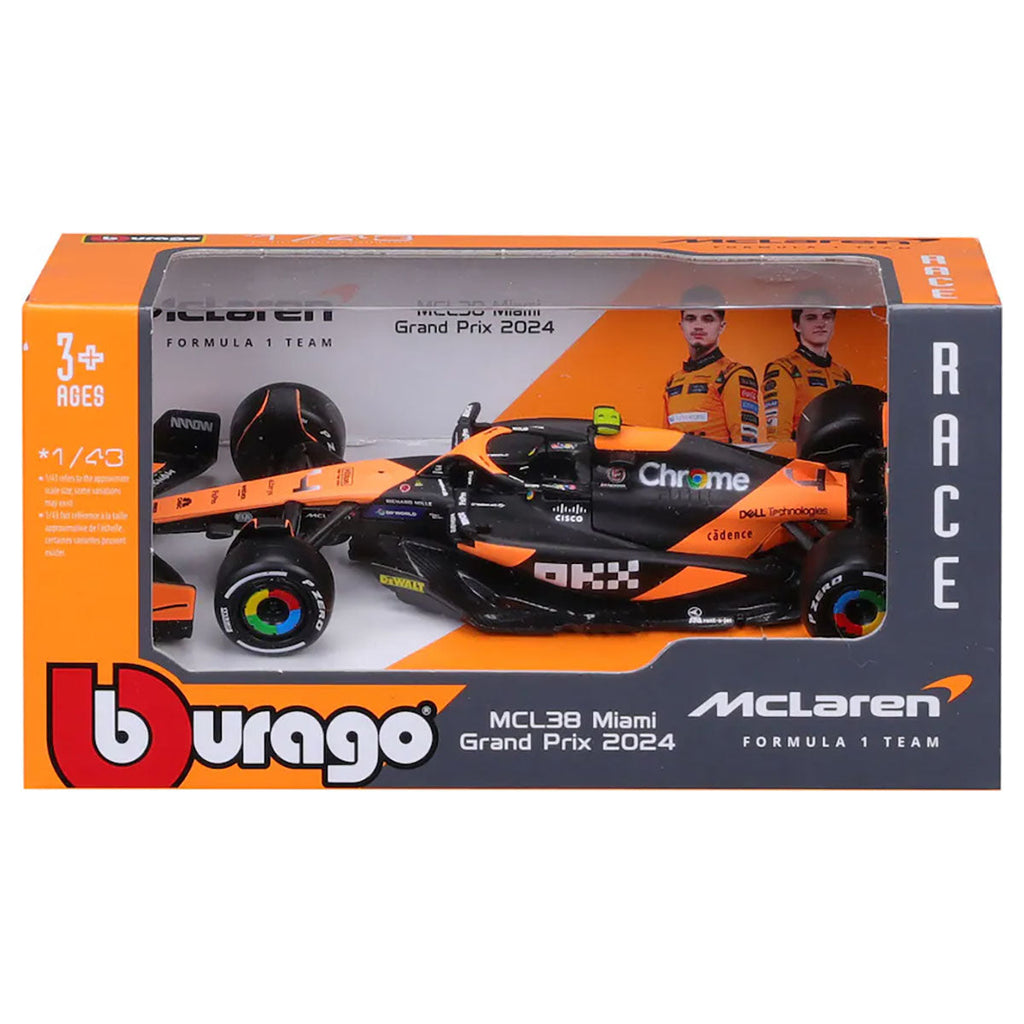 Bburago McLaren F1 MCL38 Miami Grand Prix 2024 Lando Norris 1:43 Race Car