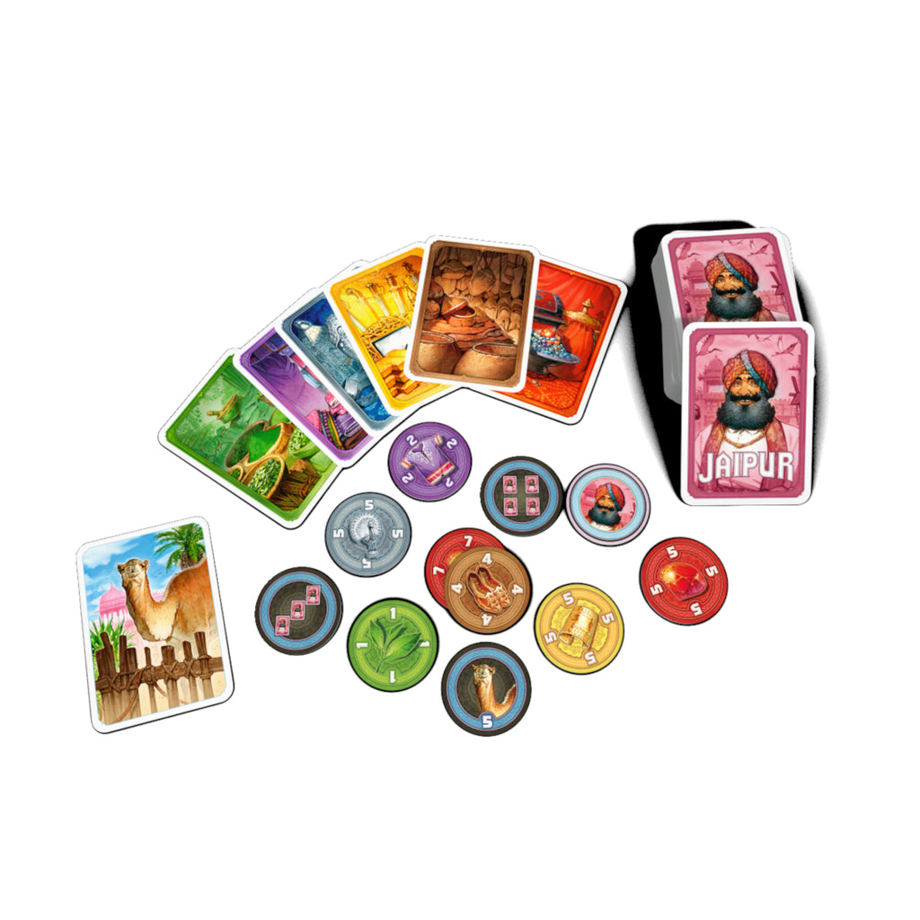 Jaipur strategic trading card game play with camel tokens