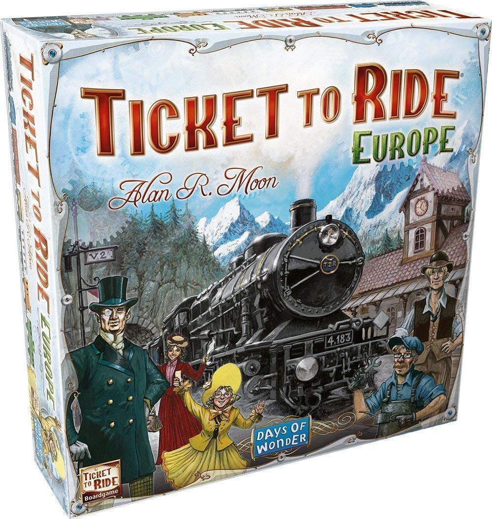 Ticket to Ride Europe board game box and Europe map