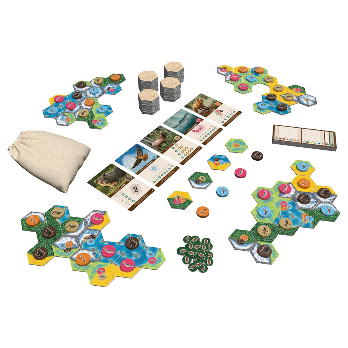 Cascadia hex tile laying game in progress