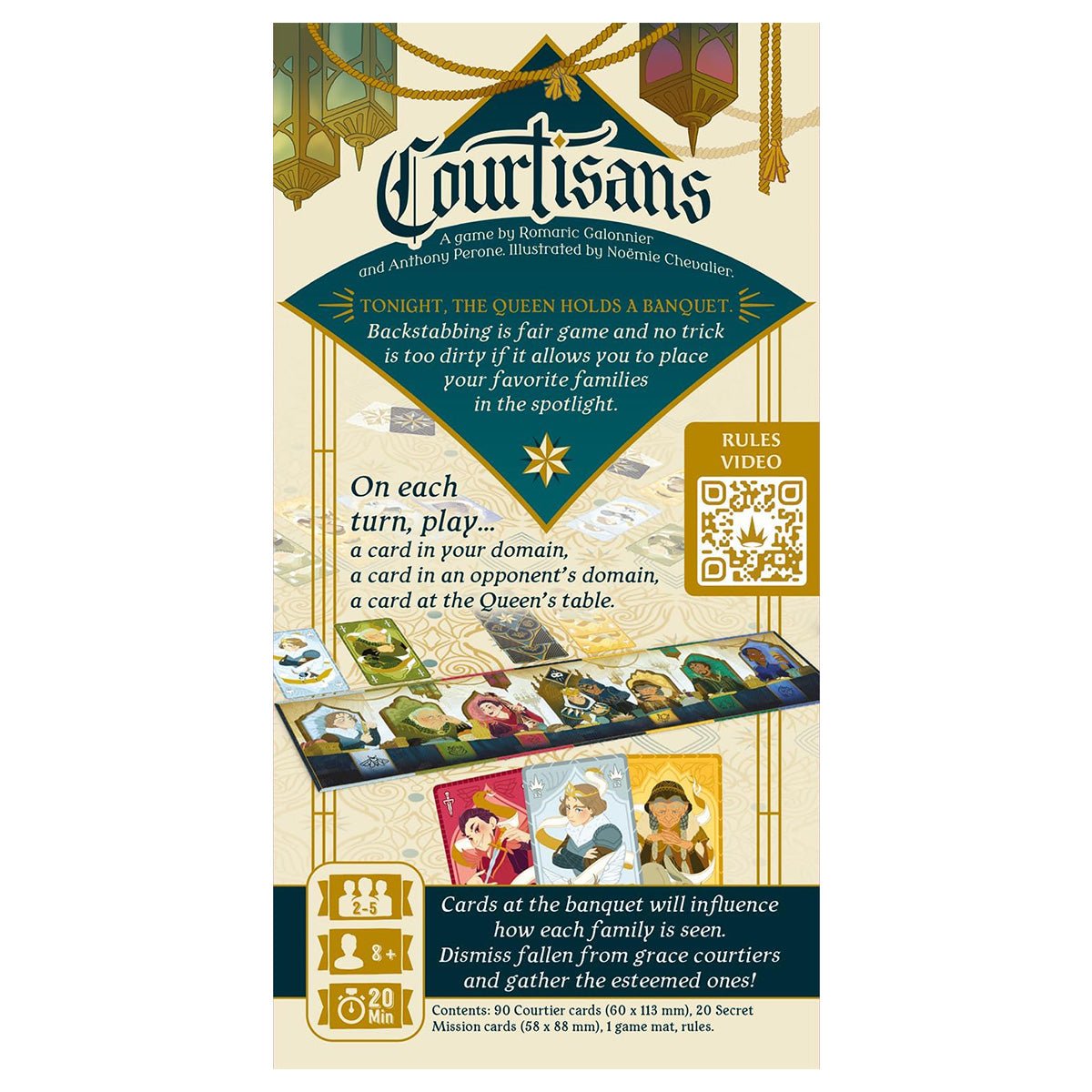 Courtisans card game back of box bluffing strategy game UK