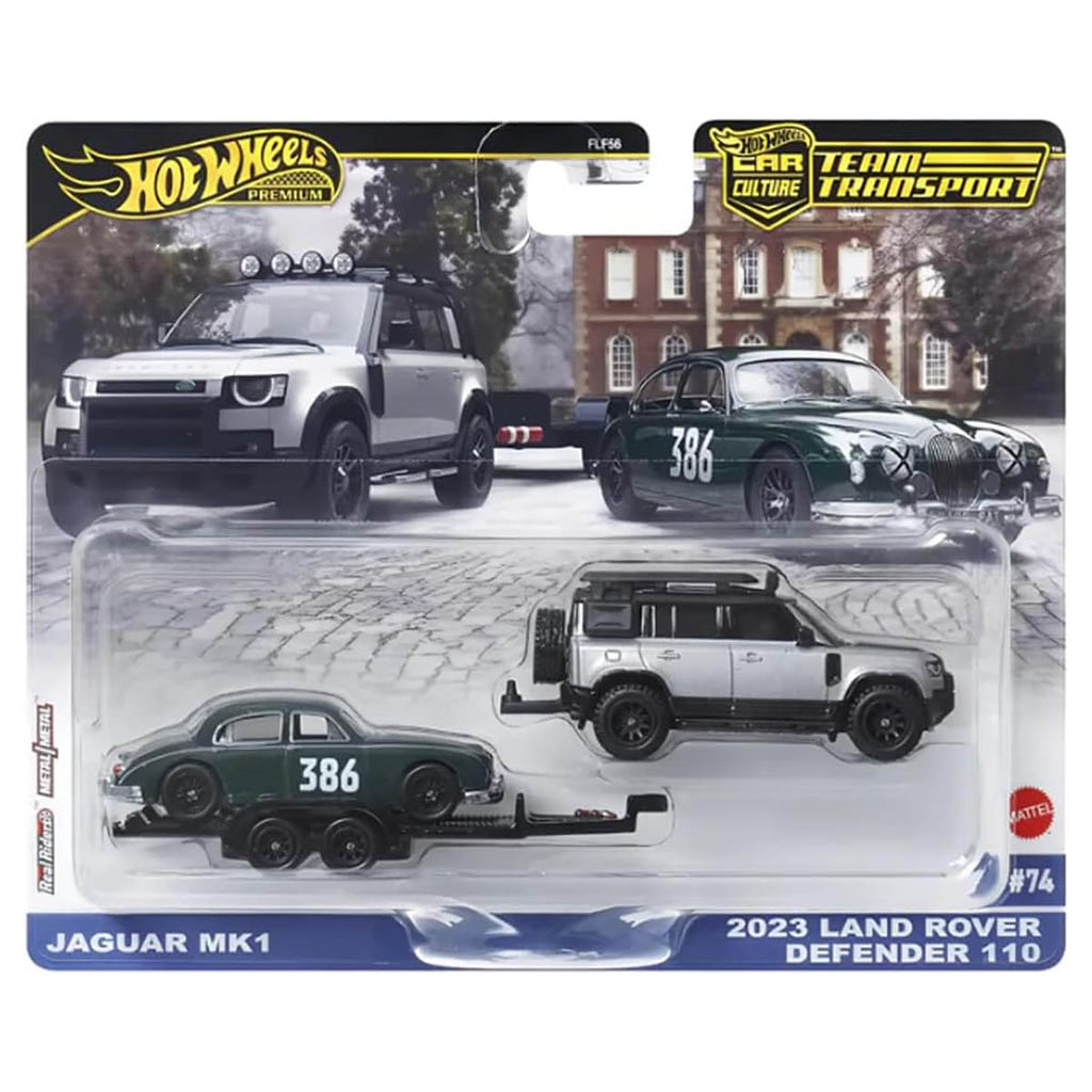  Hot Wheels Car Culture Team Transport: Jaguar MK1 and 2023 Land Rover Defender 110 1:64 Cars