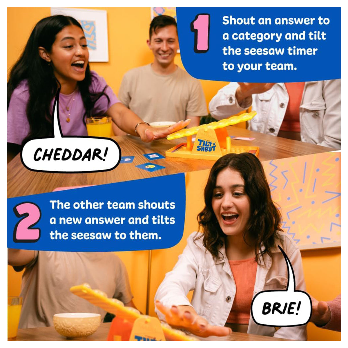 Tilt N Shout family board game in play