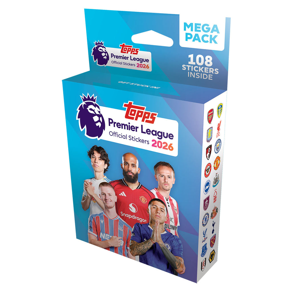 Topps Premier League 2026 stickers mega pack front view