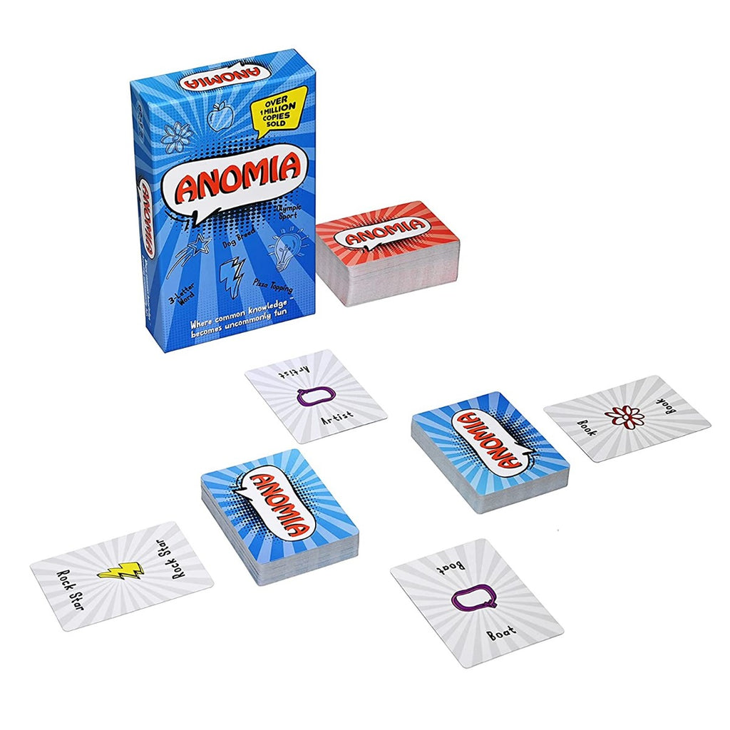 Anomia quick reaction word game table setup