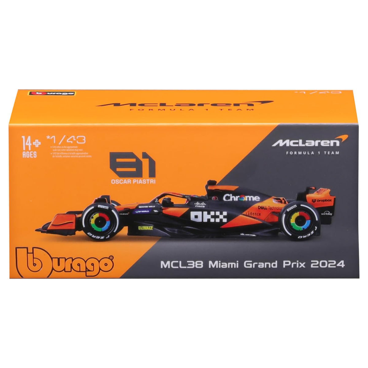 Bburago McLaren F1 MCL38 Monaco Grand Prix 2024 Oscar Piastri 1:43 Race Car