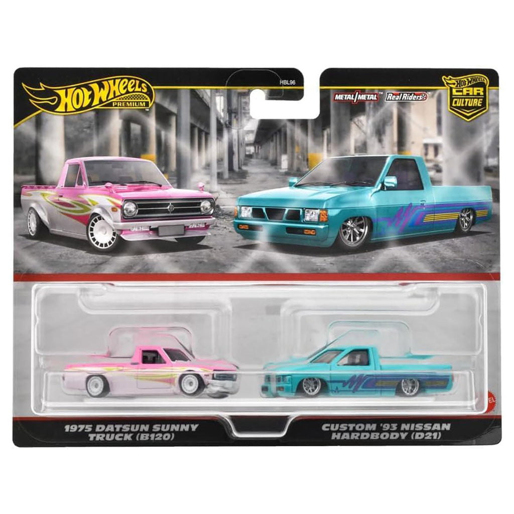 Hot Wheels Premium Car Culture: 1975 Datsun Sunny Truck (B120) and Custom '93 Nissan Hardbody (D21) Cars