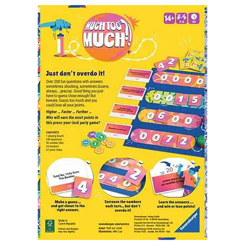 Much too much party game box back