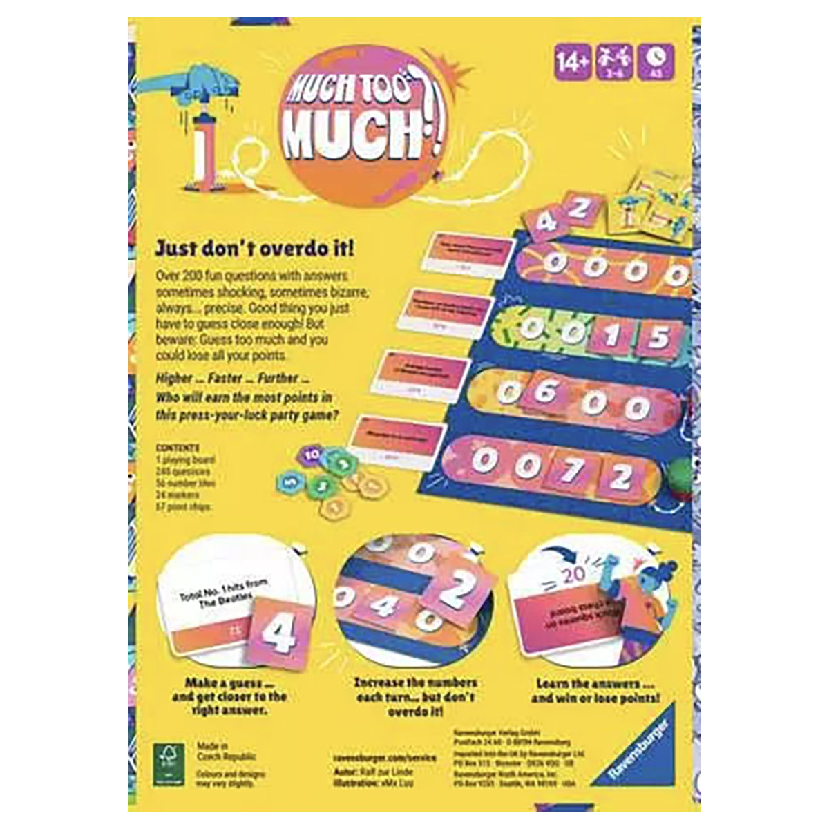 Much too much party game box back