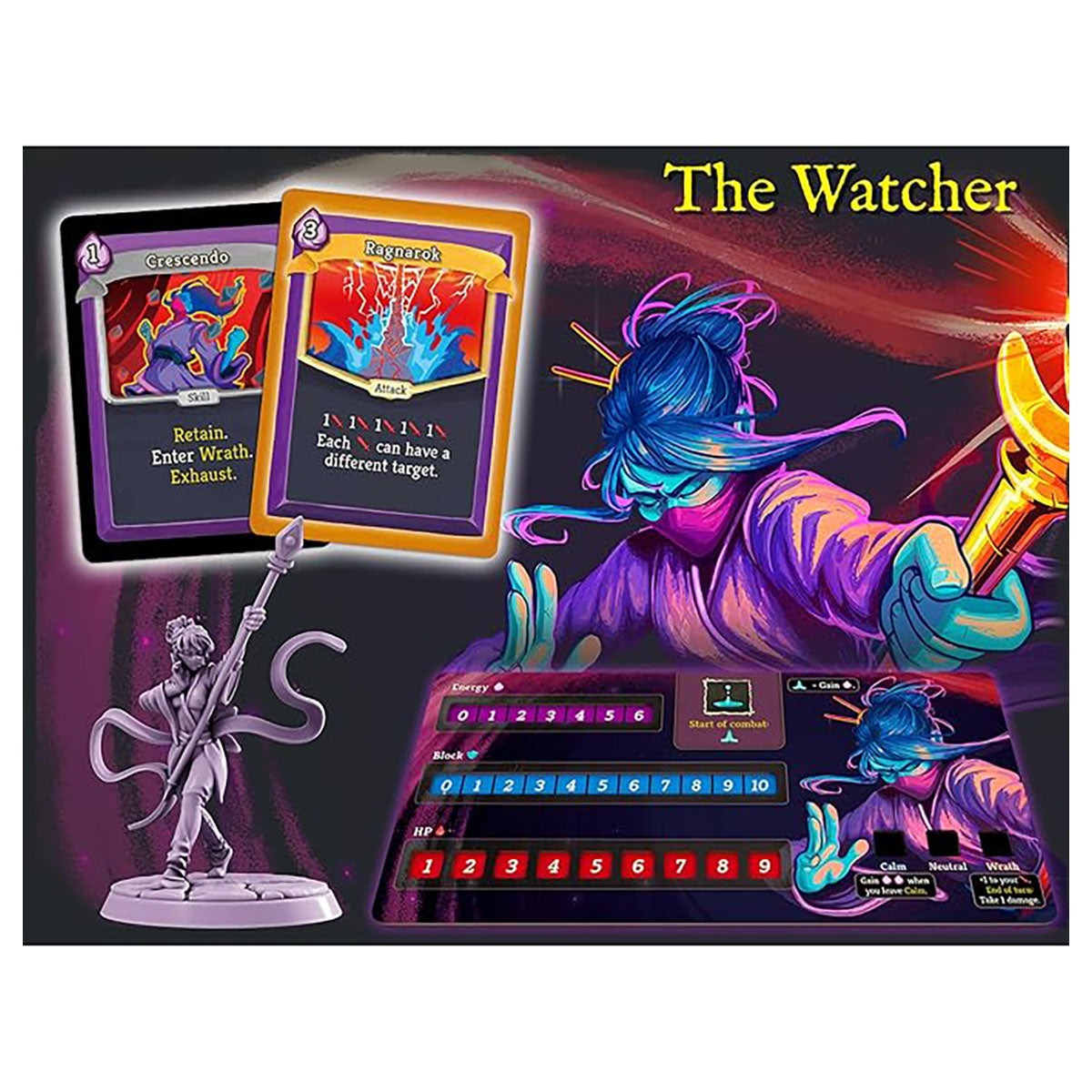 Slay The Spire board game cards, minis and relic tokens