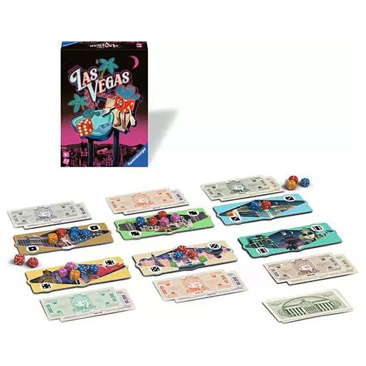 Las Vegas Party Game gameplay dice casinos money cards setup
