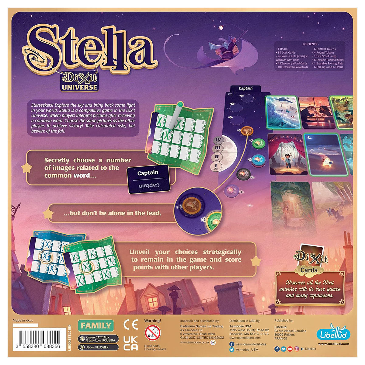 Stella Dixit Universe board game back of box creative association game UK