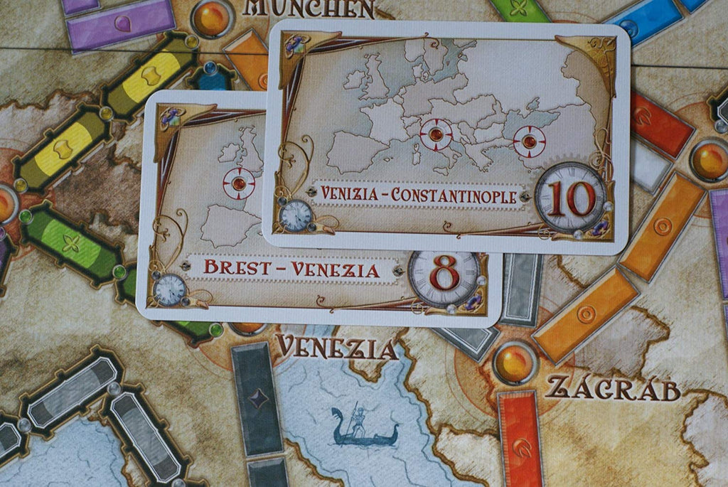 Ticket to Ride Europe route connection gameplay with destination tickets